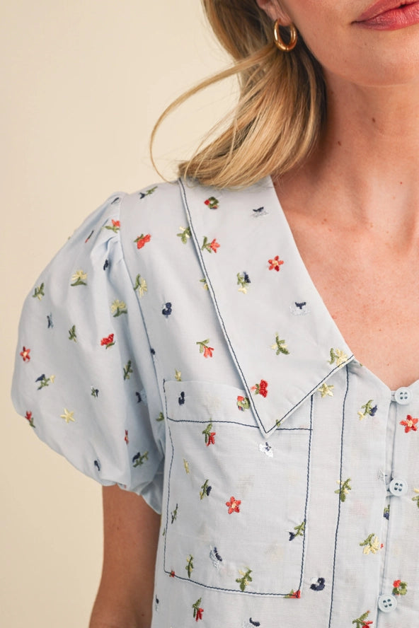 In Full Bloom Floral Embroidered Button-Up Blouse