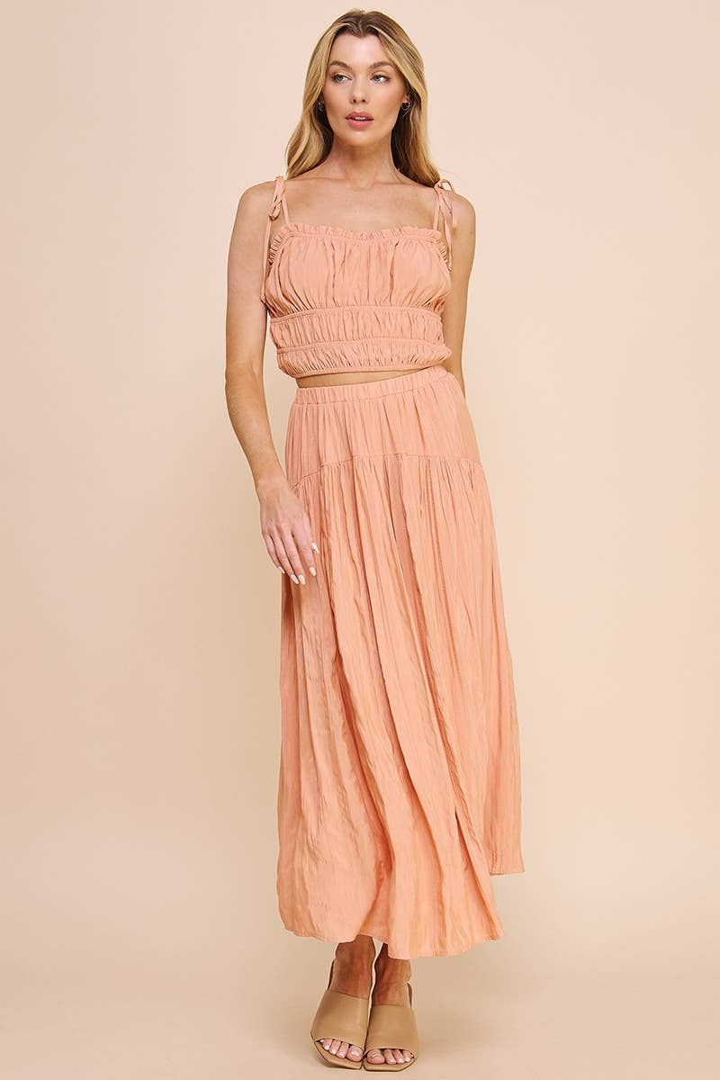 Flowy Crinkle Sateen Maxi Skirt