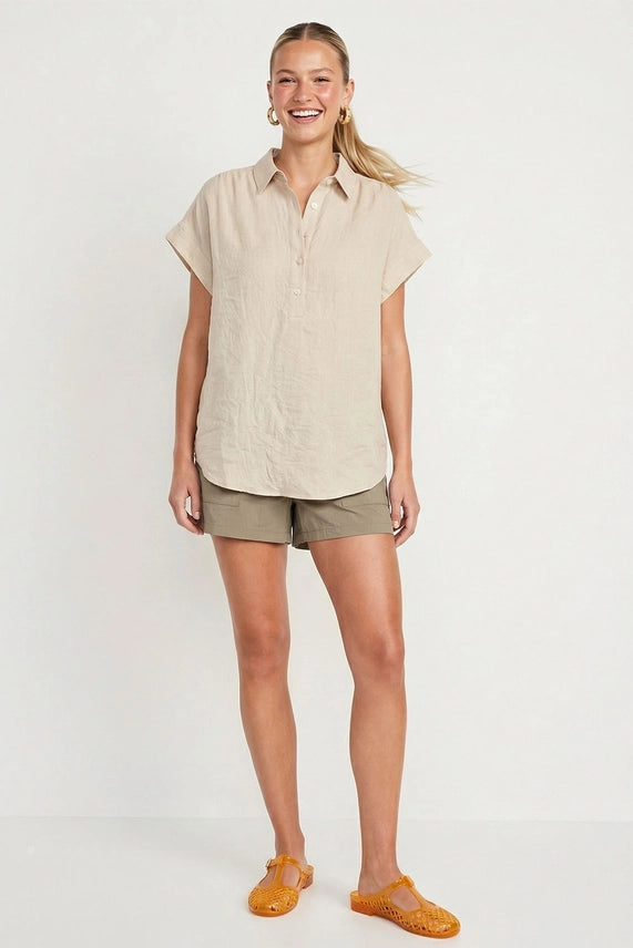 Cotton Short Sleeve Popover Blouse