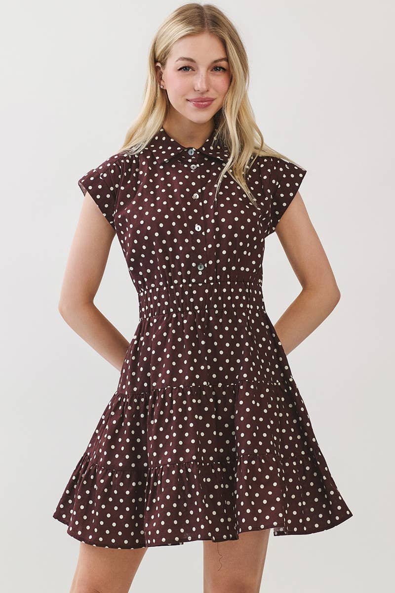 Dot's Amore Polka Dot Button-Front Tiered Mini Dress