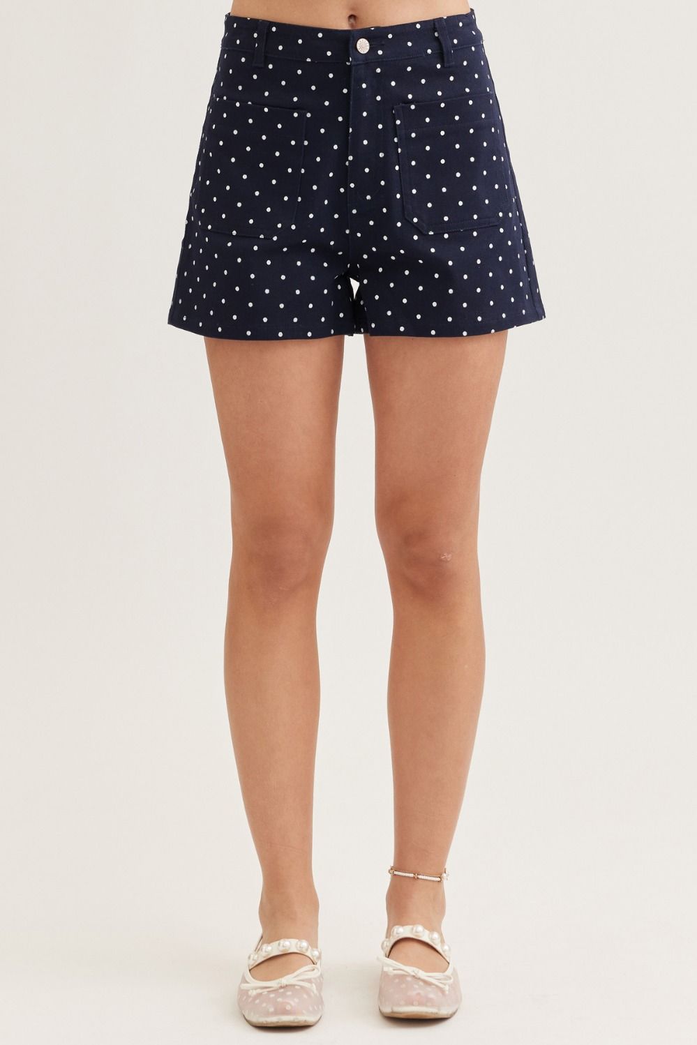 Too Cute to Stress Polka Dot High Waisted Shorts in Navy and Off White