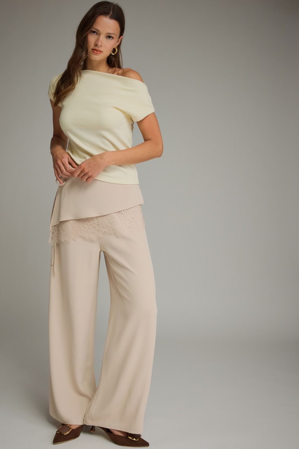 Lace Yourself High Waist Draped Lace Overlay Pants