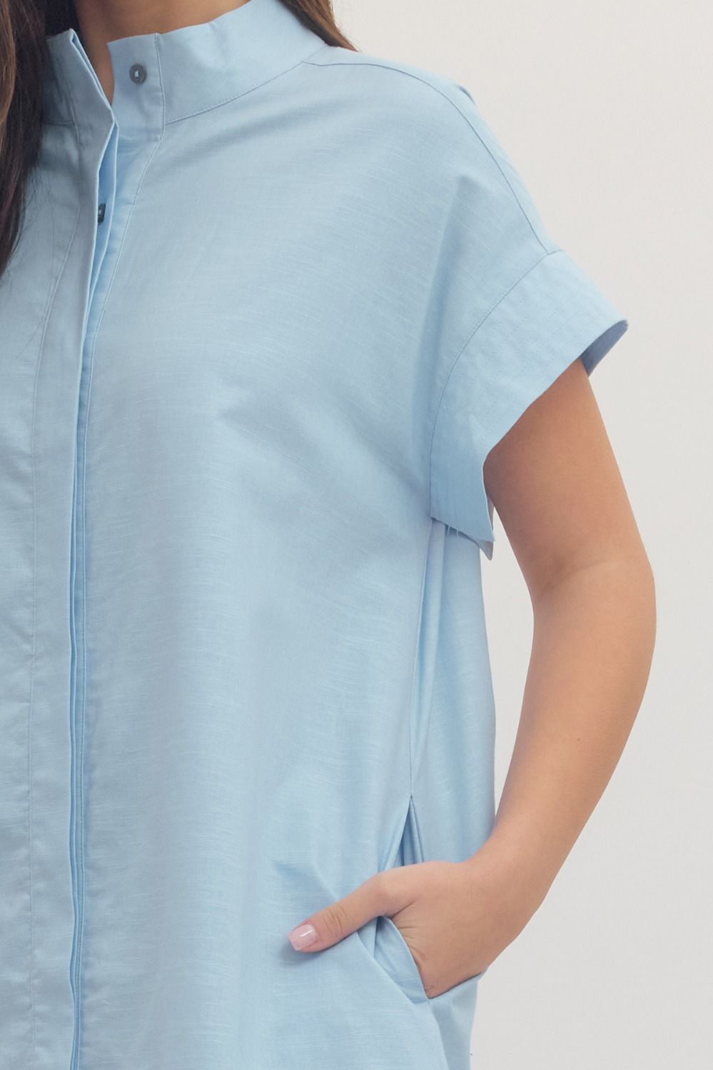 Show Me the Way Light Blue Shirt Dress for Women with Short Sleeves