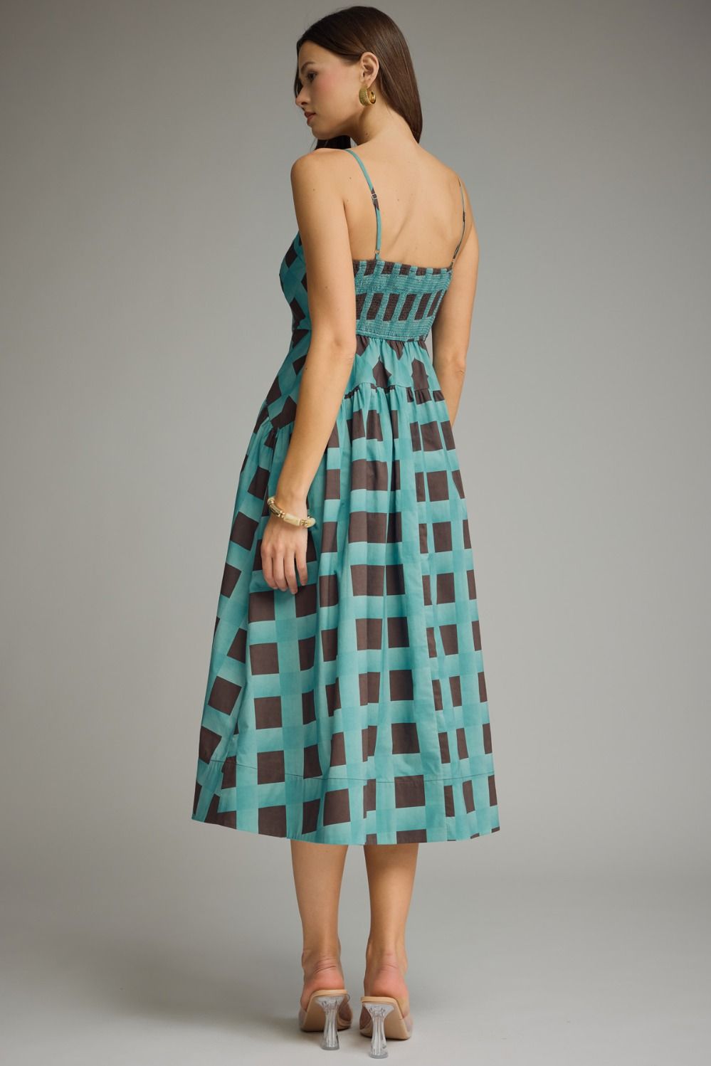 Check, Please Square Neck Fit & Flare Midi Dress with Adjustable Straps