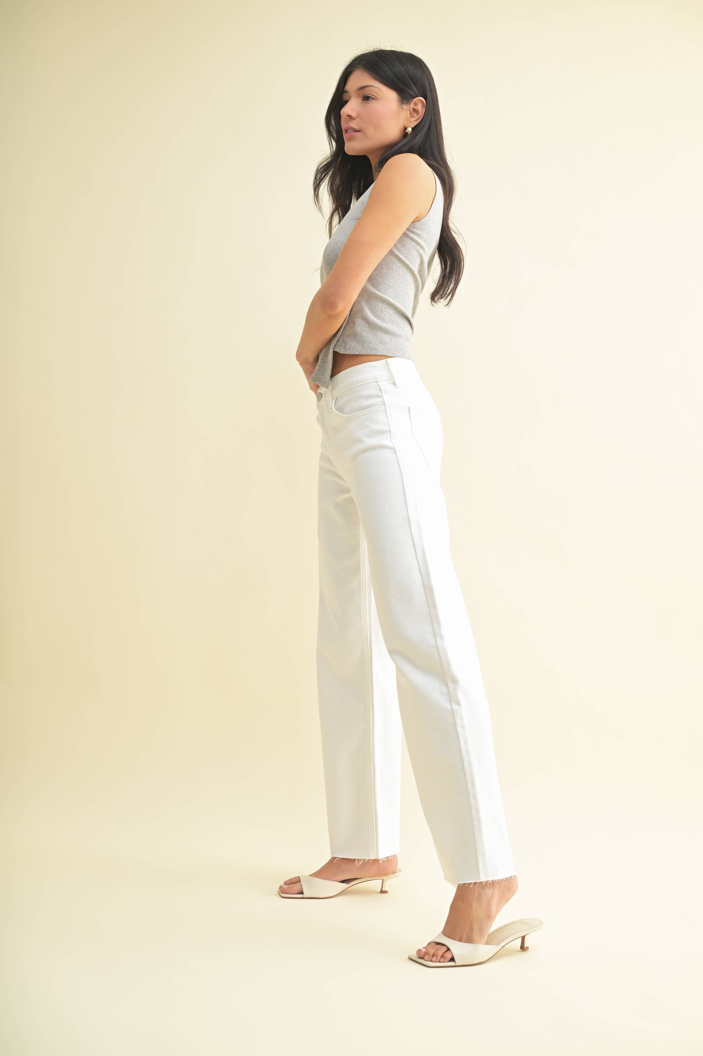 Model off Duty Hi-Rise White Straight Leg Denim Pants
