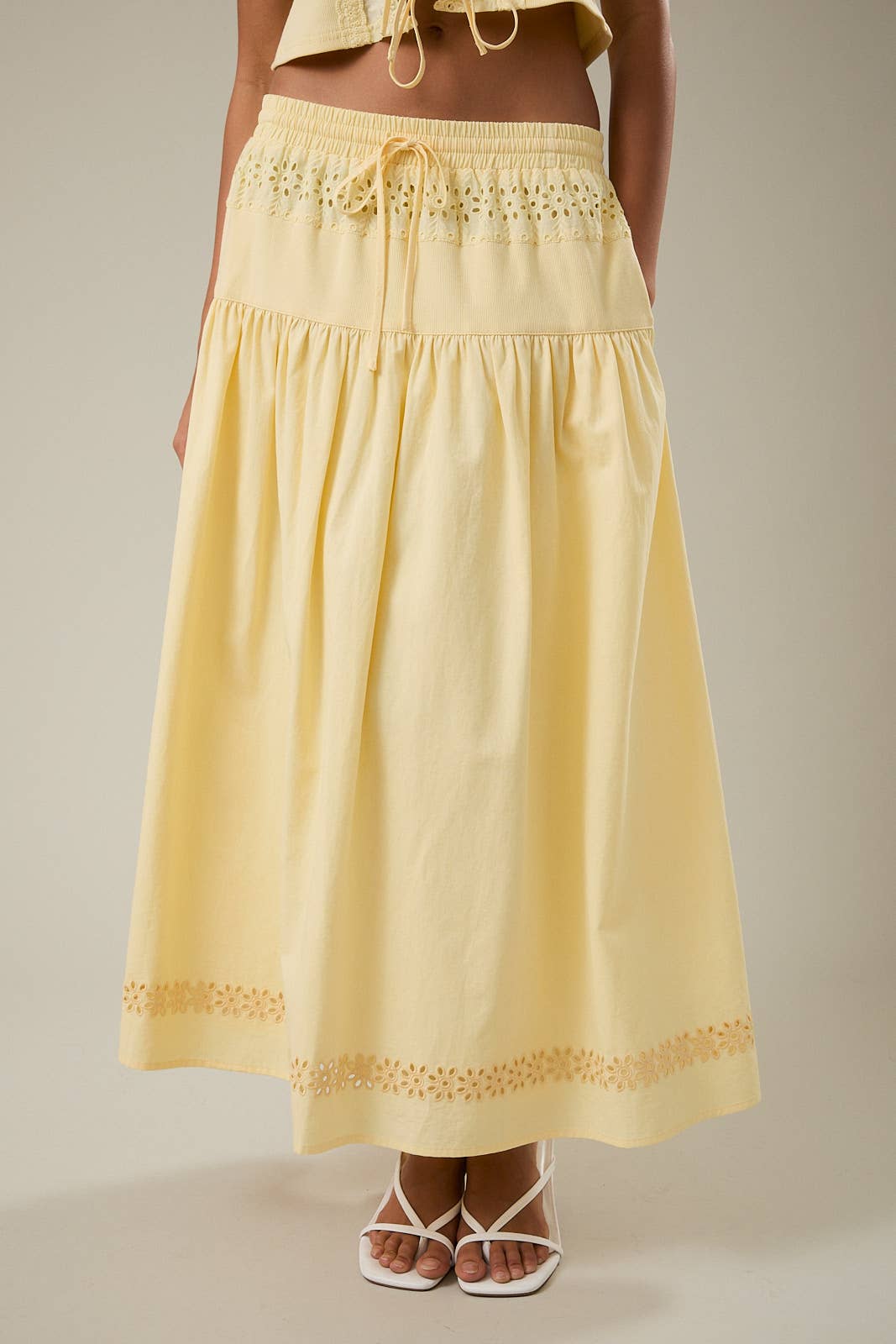 Golden Hour Maxi Skirt | Yellow Eyelet Maxi Skirt with Elastic Waist