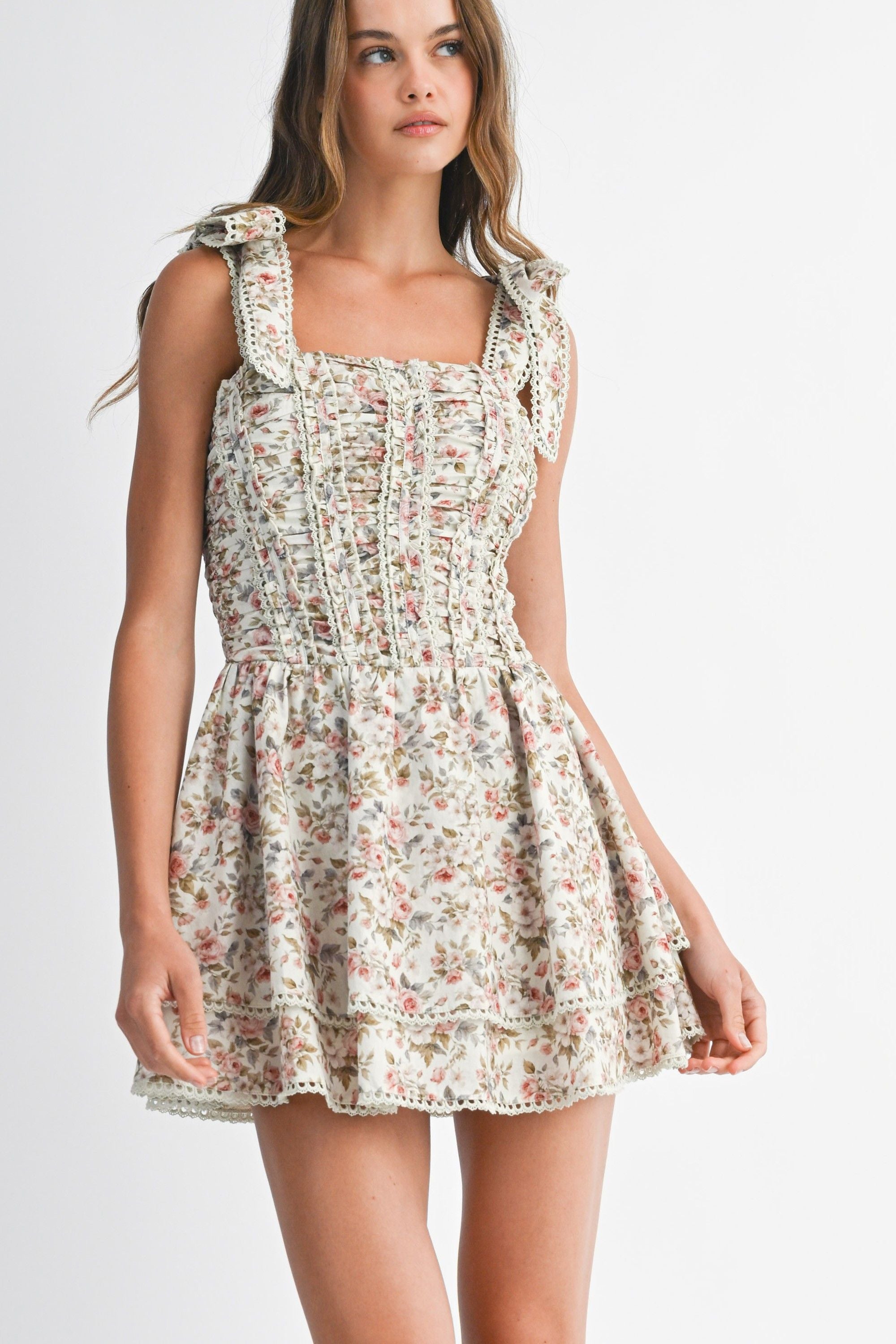 Floral Print Ruched Bodice Mini Dress