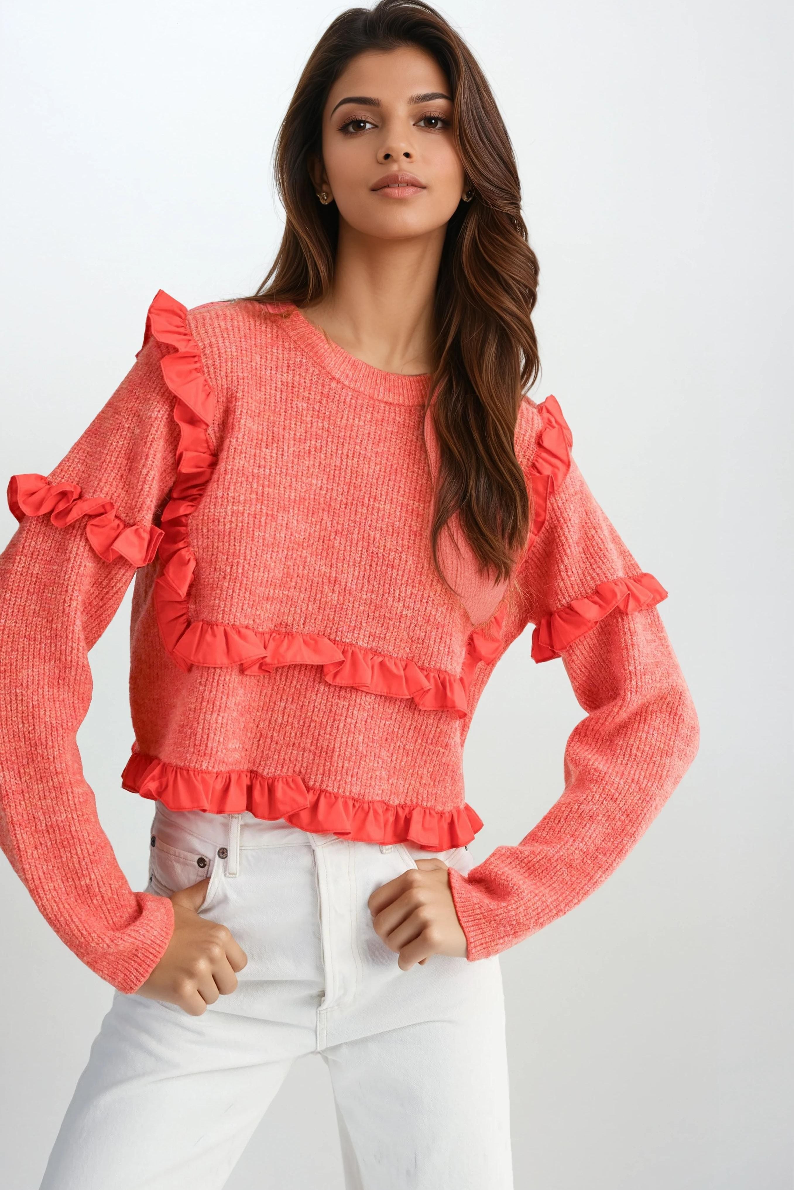 Crew Neck Ruffle Sweater