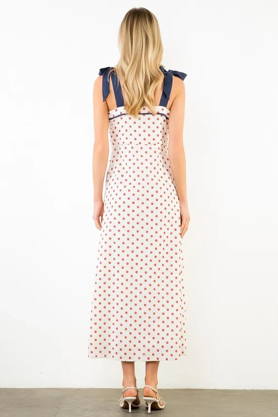 Strawberry Spritz Polka Dot Maxi Dress with Tie Shoulder Straps