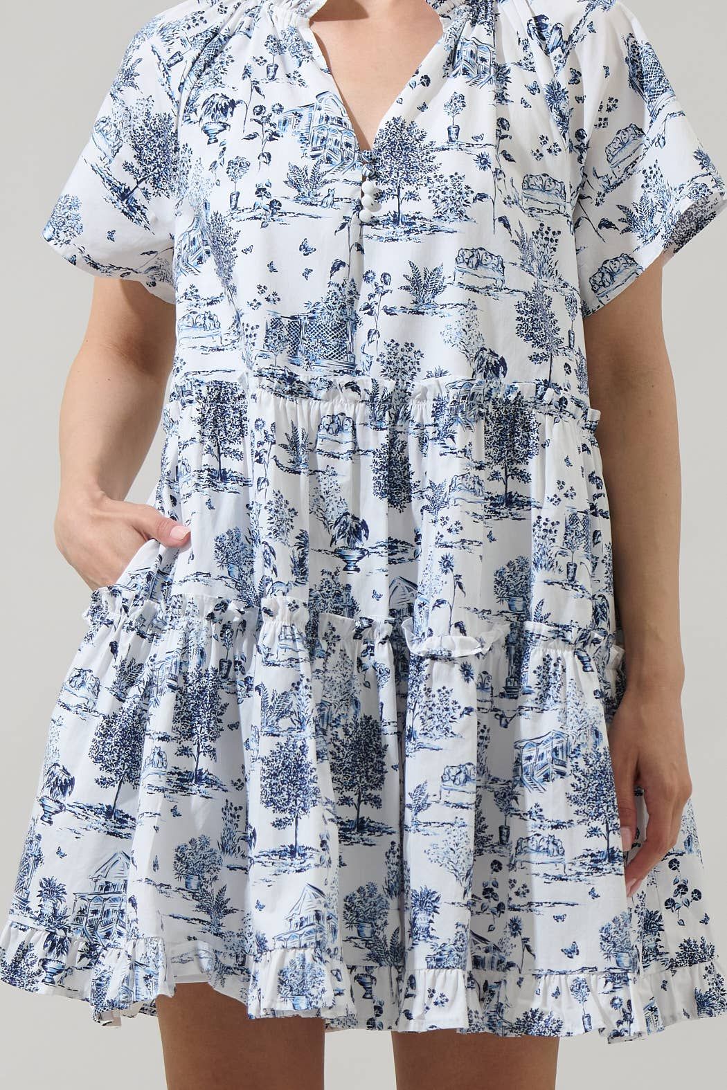 Toile Poplin Tiered Mini Dress