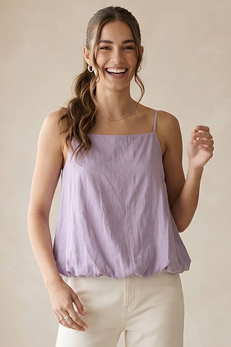 Airy Ease Bubble Hem Tank Top with Spaghetti Straps
