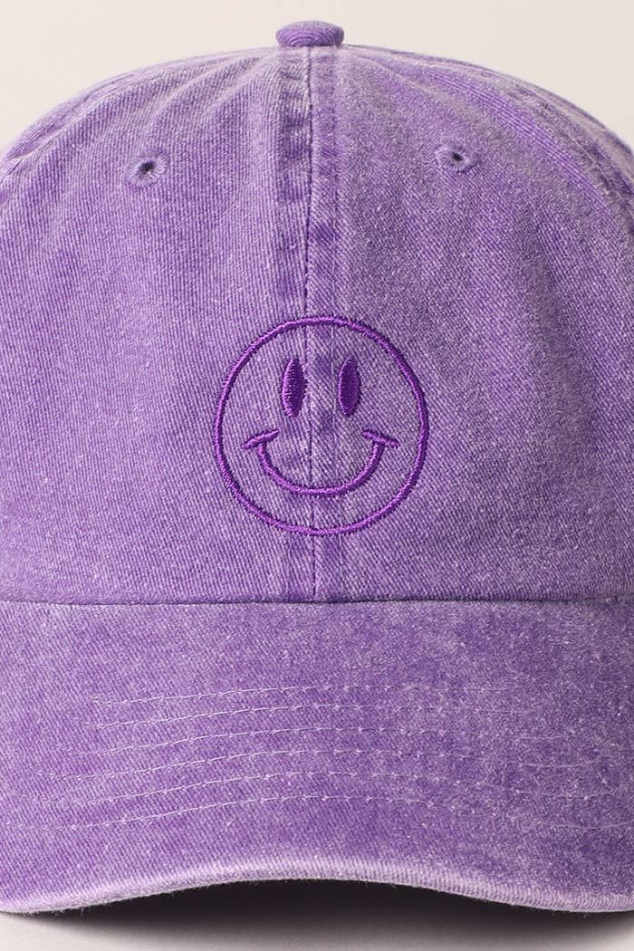 Happy Face Embroidered Cotton Baseball Cap