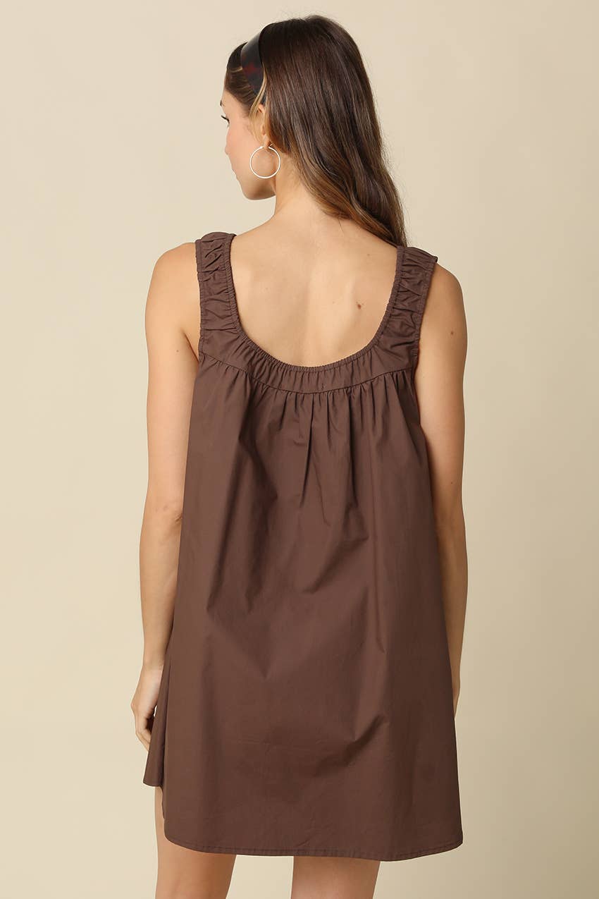 Brunch Reservations Sleeveless Swing Mini Dress with Gathered Straps and Square Neckline