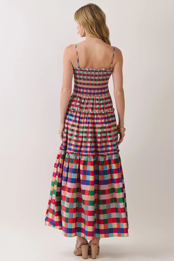 Checkmate Multicolor Plaid Check Tiered Maxi Dress