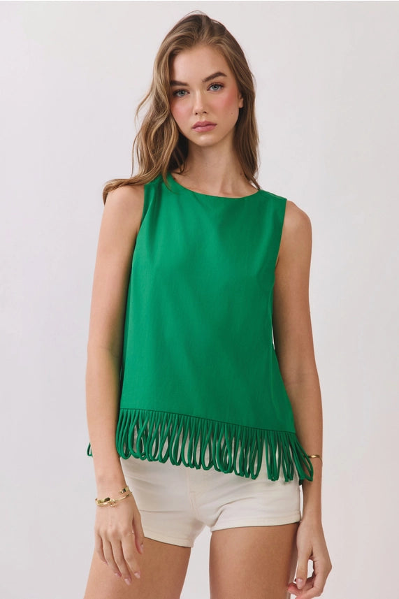 Fringe Factor Sleeveless Fringe Hem Top