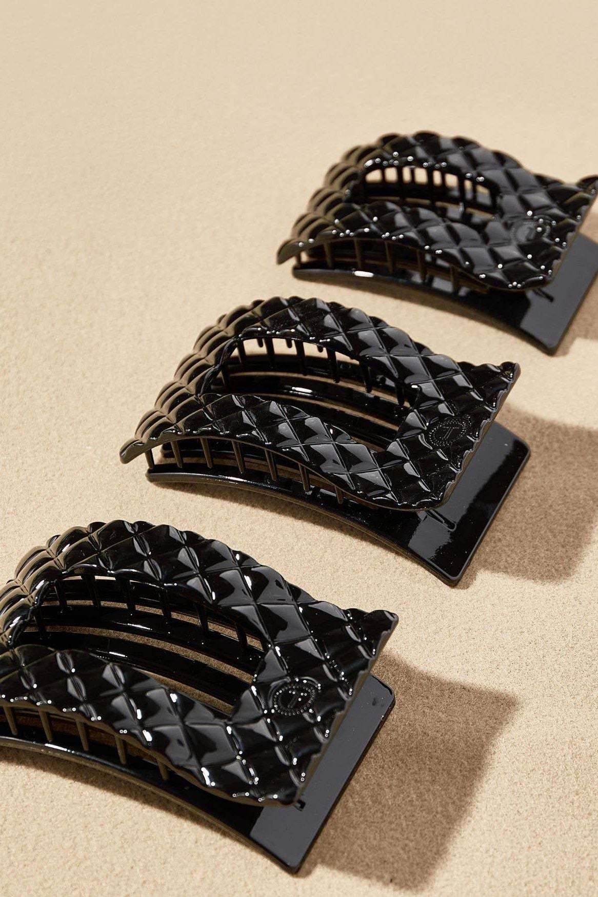 Flat Rectangle Hair Clip | Small | Jet Black Quilted