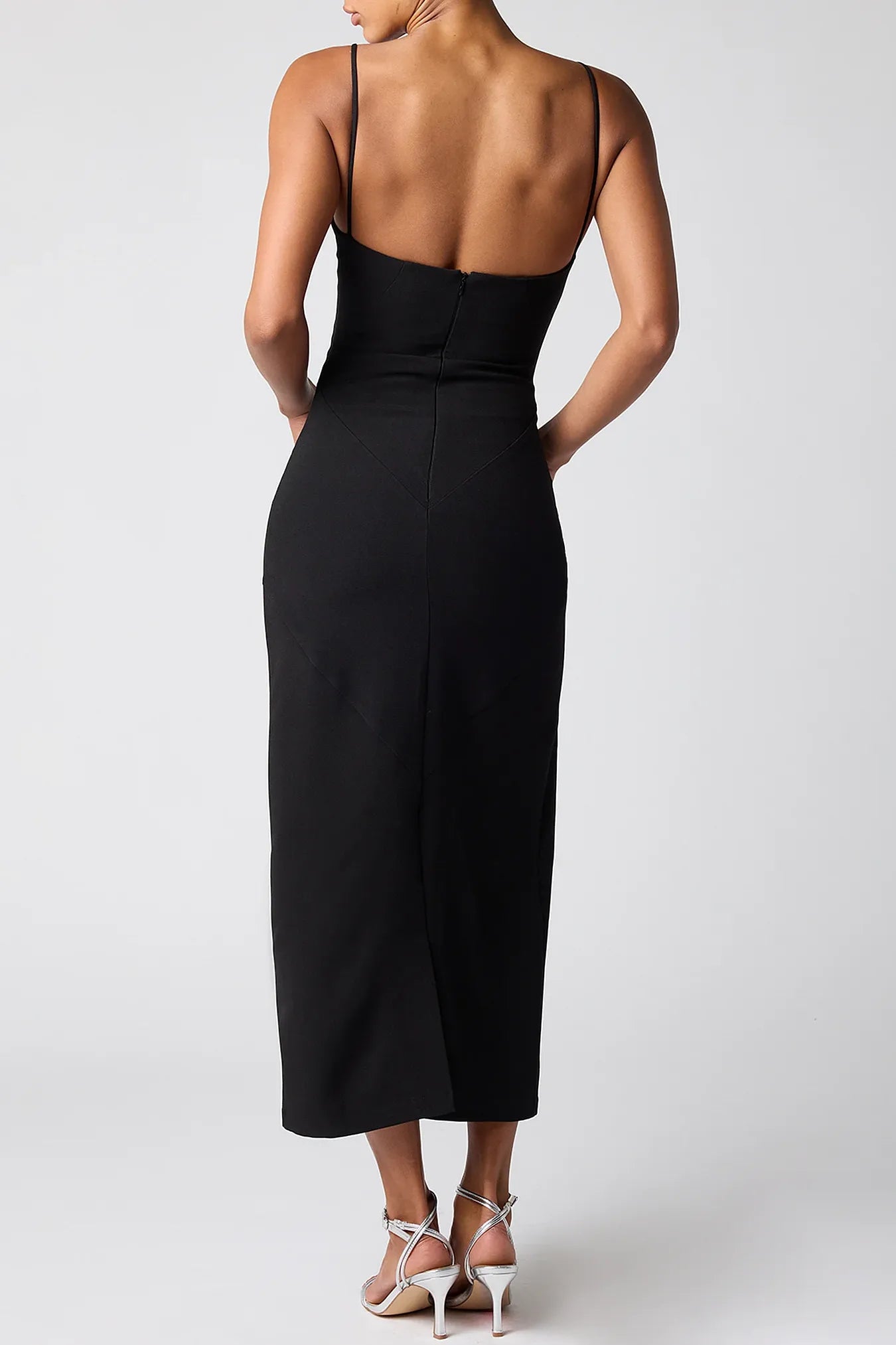 Main Squeeze Black Square Neck Bodycon Midi Dress