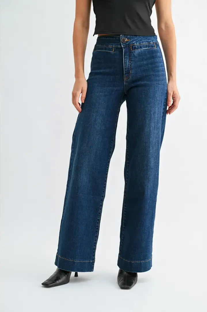 Denim Diaries High Rise Wide Leg Dark Wash Denim Jeans