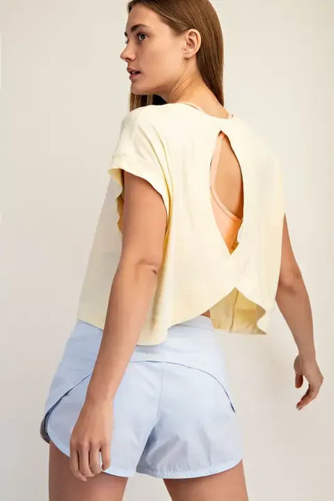Go with the Flow Open Back Short Sleeve Top with Relaxed Fit and Lightweight Fabric