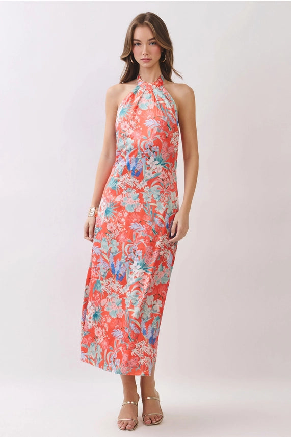 Paradise Found Floral Halter Neck Maxi Dress