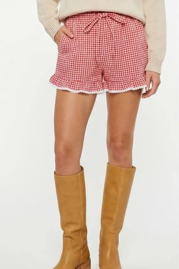 Cherry Check Red Gingham Lounge Shorts