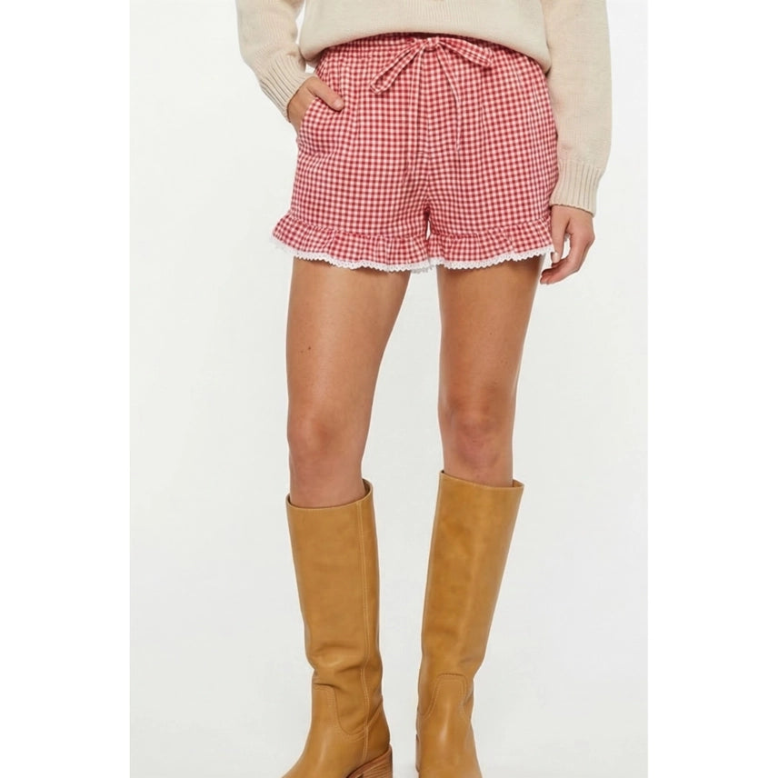 Cherry Check Red Gingham Lounge Shorts
