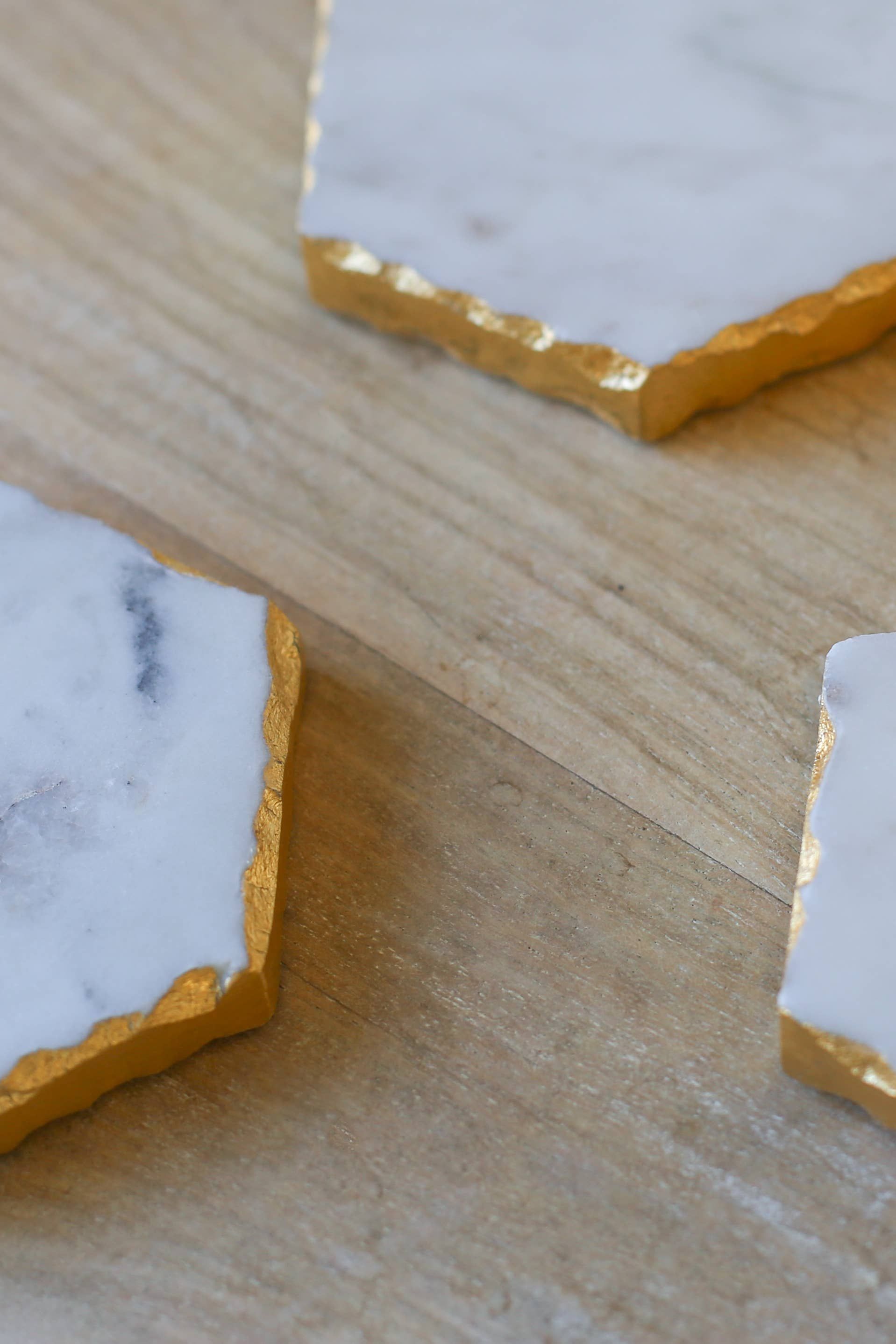Vernazza Marble Coasters   White/Gold   4x4 Set of 4