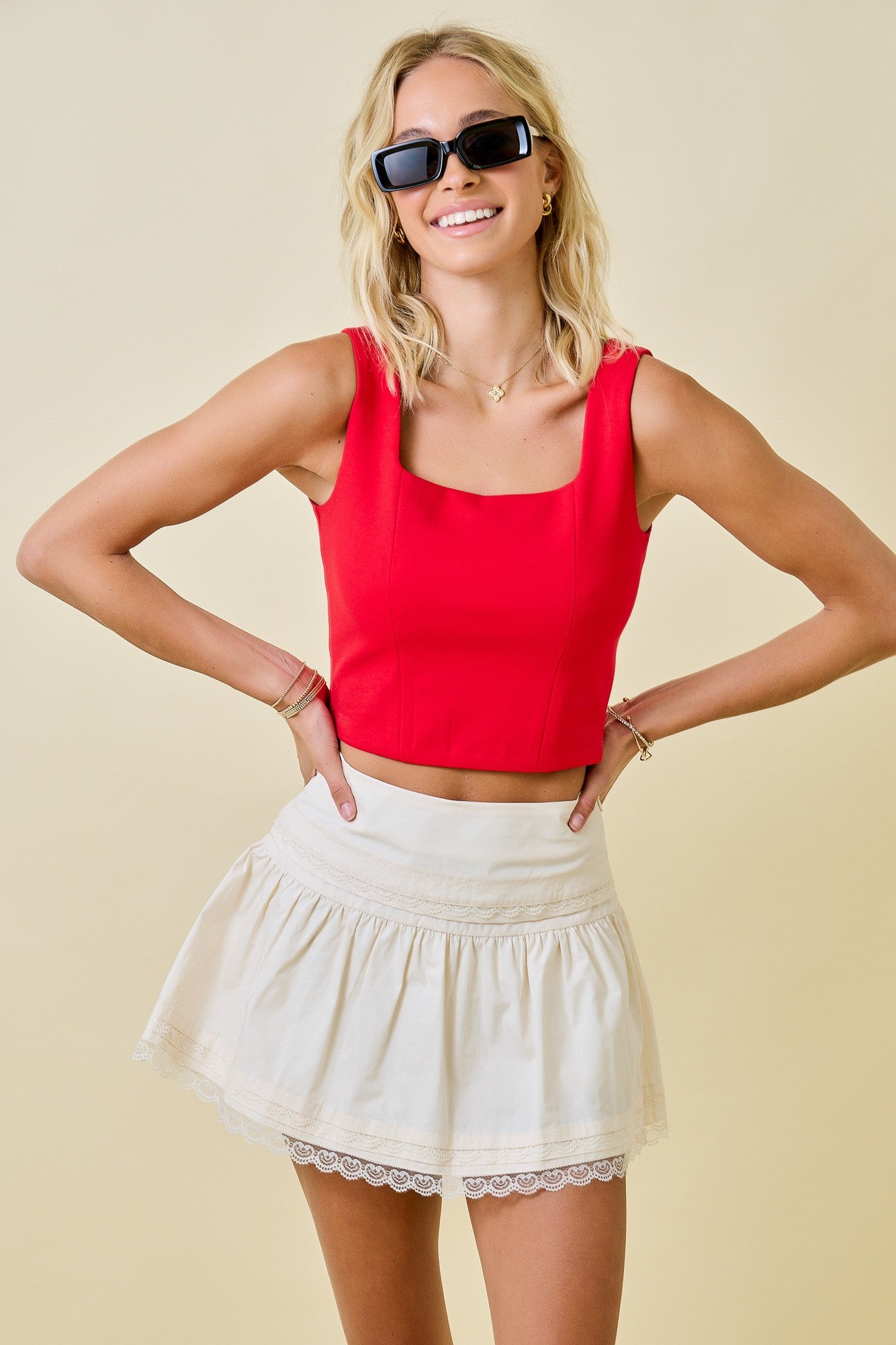 Crush Worthy Red Square Neck Cropped Tank Top