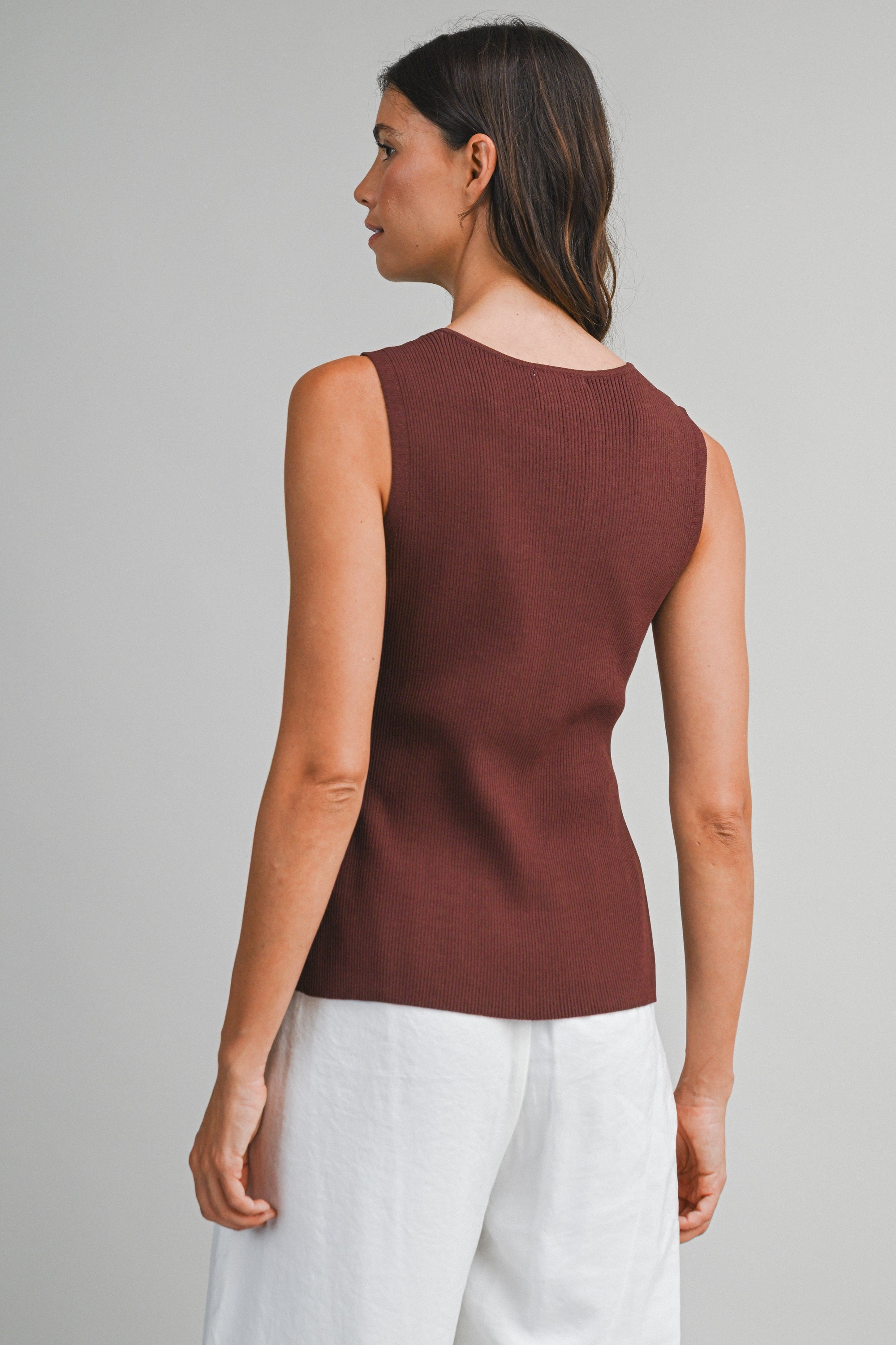 Carolyn Sleeveless Button Down Knit Top with Modern Cutout Detail