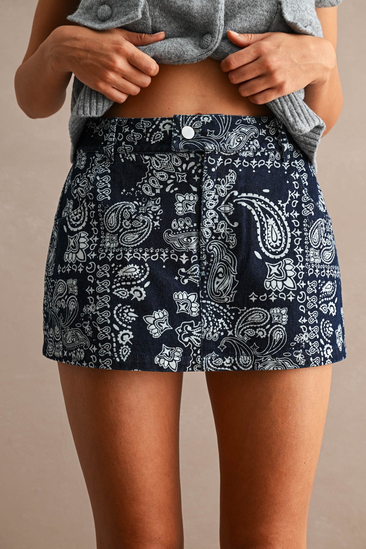 Denim Detour Paisley Print Denim Skort