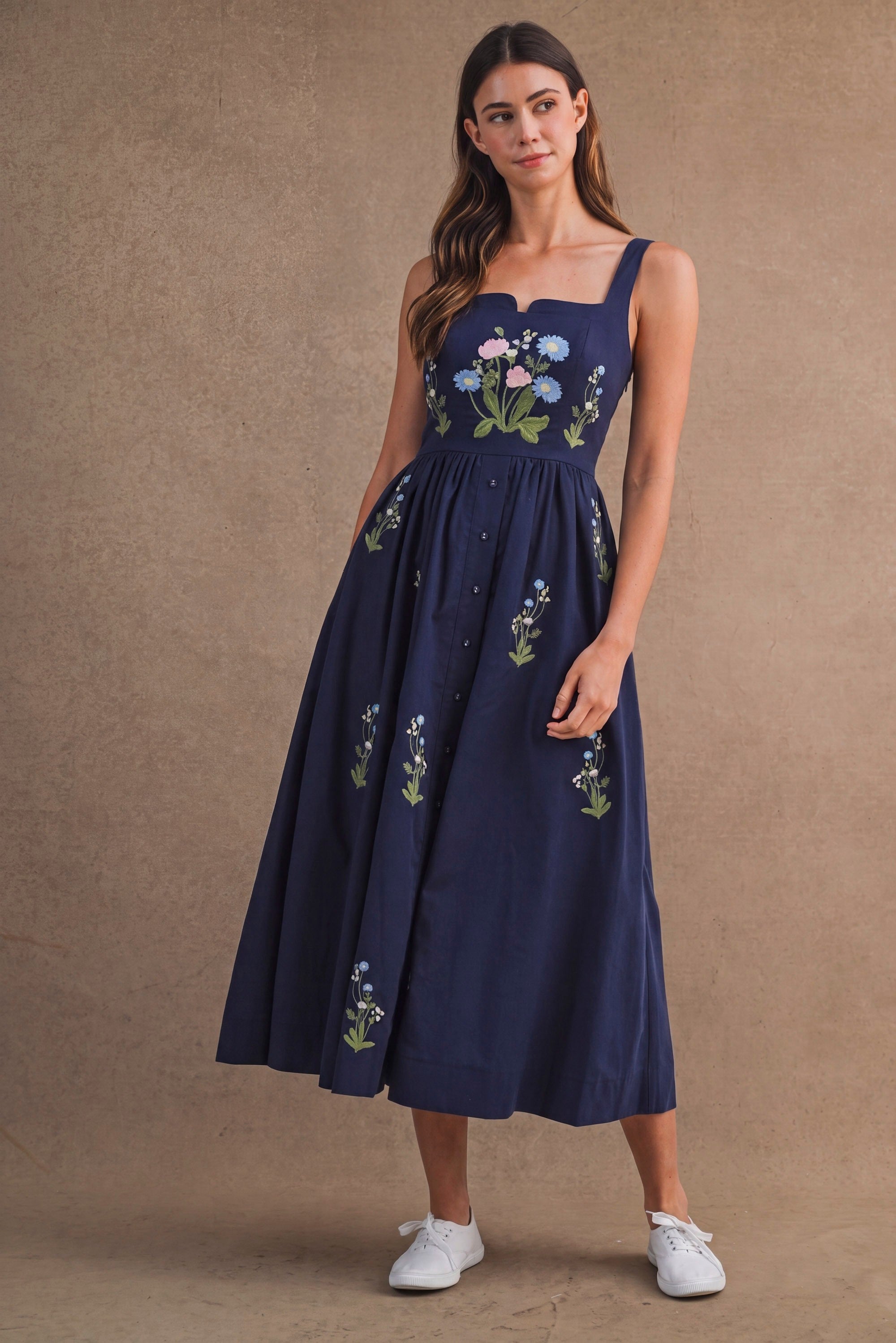 Wild at Heart Embroidered Floral Midi Dress