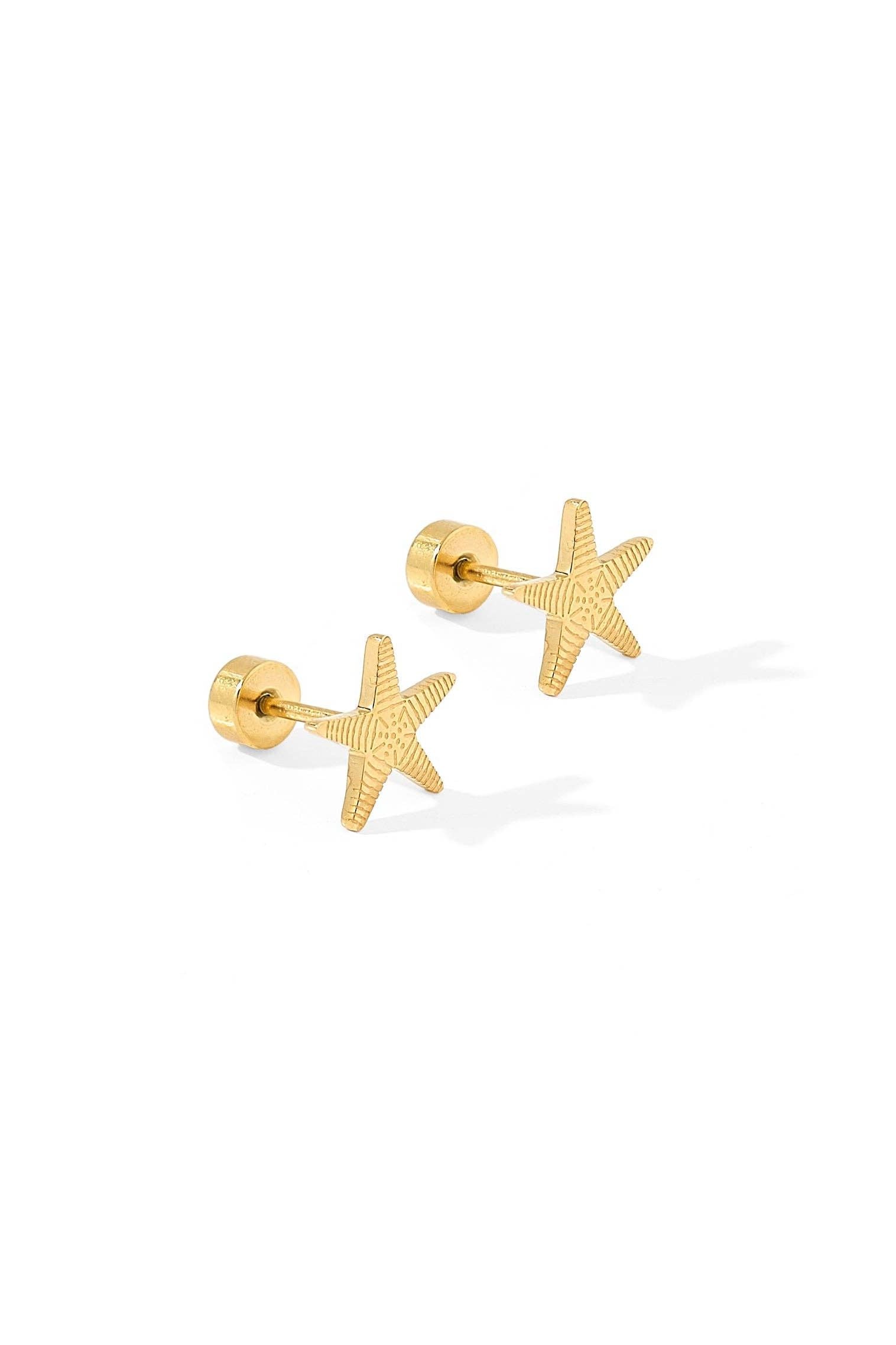 Screwback Stud Earrings - Starfish Gold