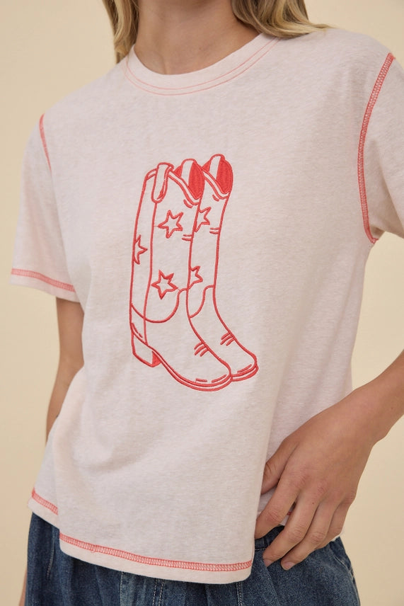 Cowgirl Crush Western Graphic T-Shirt with Embroidered Cowboy Boots