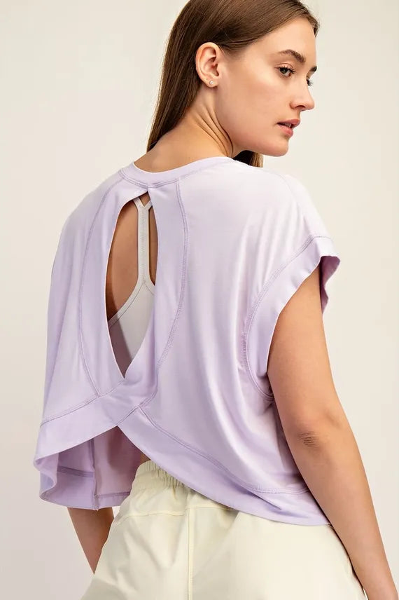 Go with the Flow Open Back Short Sleeve Top with Relaxed Fit and Lightweight Fabric