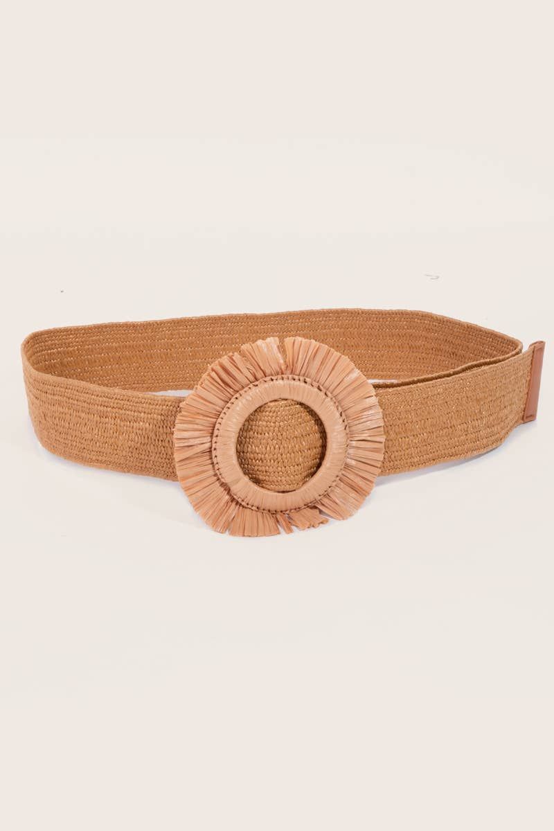 Circle Buckle Fringe Straw Belt