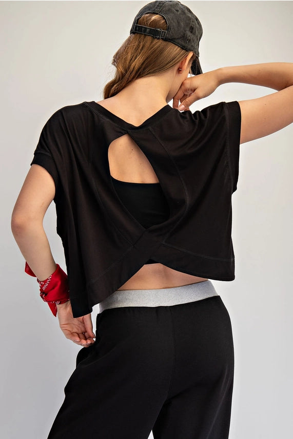 Go with the Flow Open Back Short Sleeve Top with Relaxed Fit and Lightweight Fabric