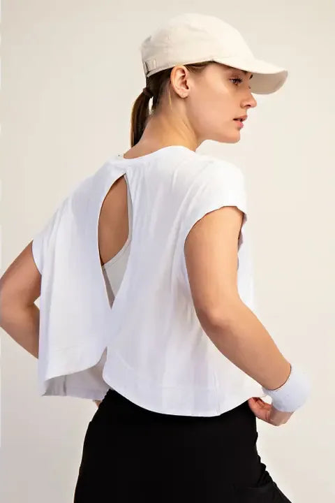 Go with the Flow Open Back Short Sleeve Top with Relaxed Fit and Lightweight Fabric