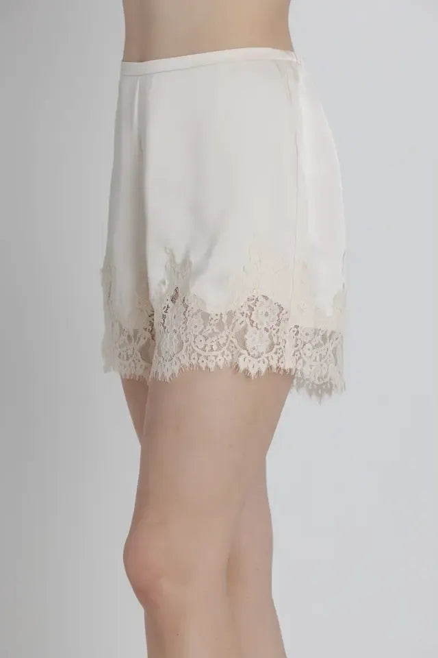 Love That For You Satin Lace Trim Shorts Available in Champagne and Black