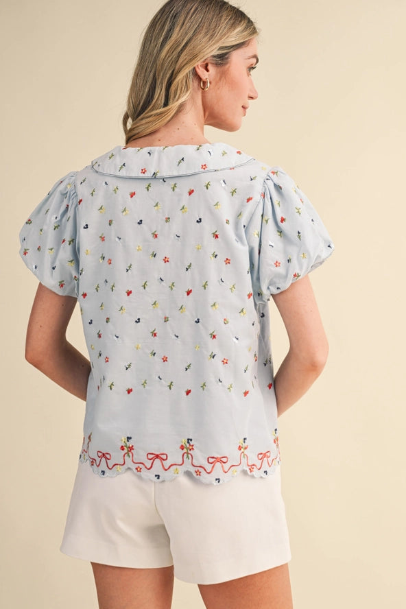 In Full Bloom Floral Embroidered Button-Up Blouse