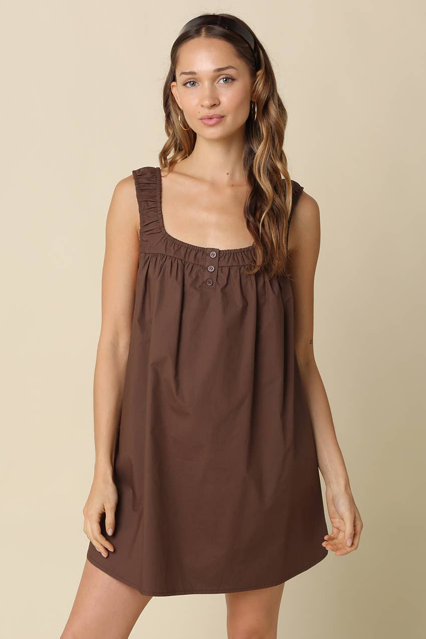Brunch Reservations Sleeveless Swing Mini Dress with Gathered Straps and Square Neckline