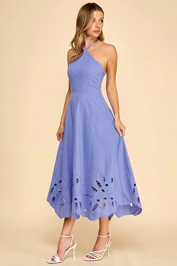 Endless Summer Womens Resort Wear Halter Dress with Scalloped Cutout Hem - S / Dutch Canal Endless Summer Womens Resort Wear Halter Dress with Scalloped Cutout Hem - S / Dutch Canal