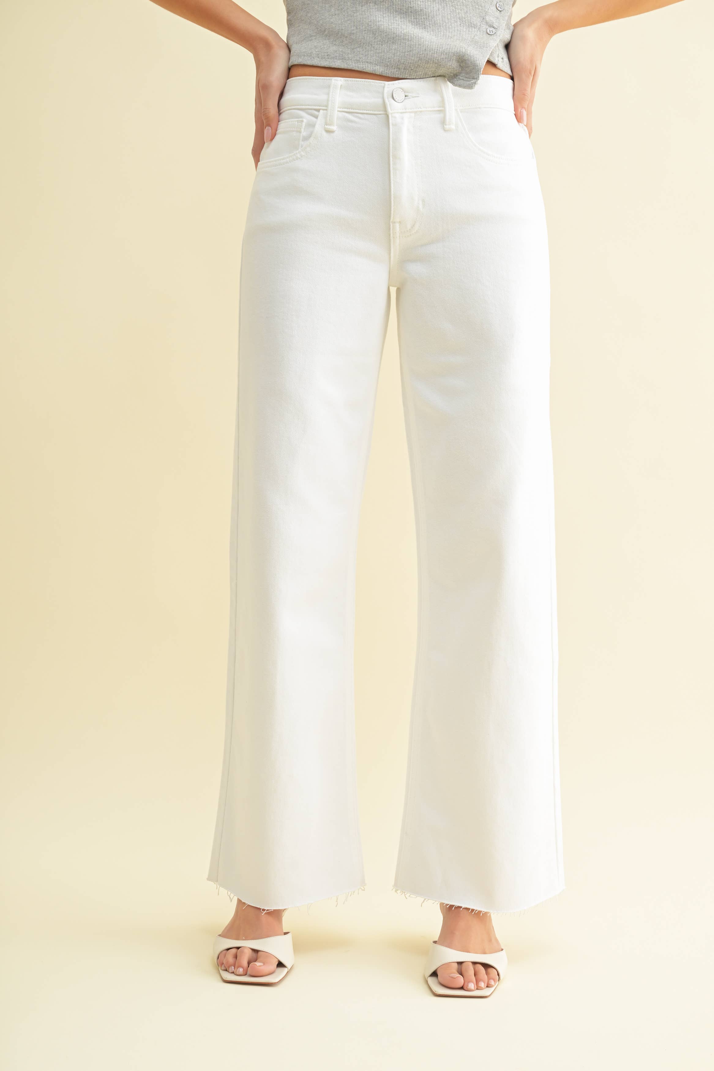 Model off Duty Hi-Rise White Straight Leg Denim Pants