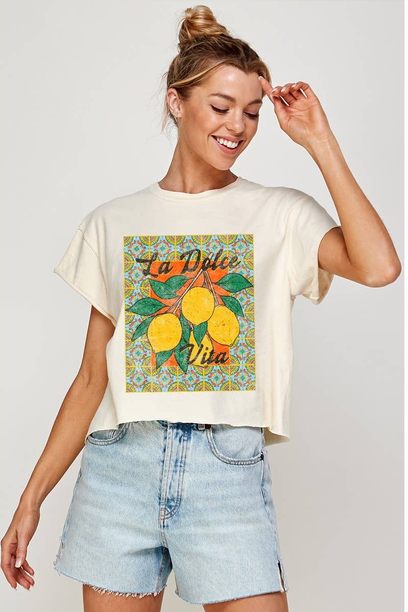 LA DOLCE VITA VINTAGE GRAPHIC CROP TOP