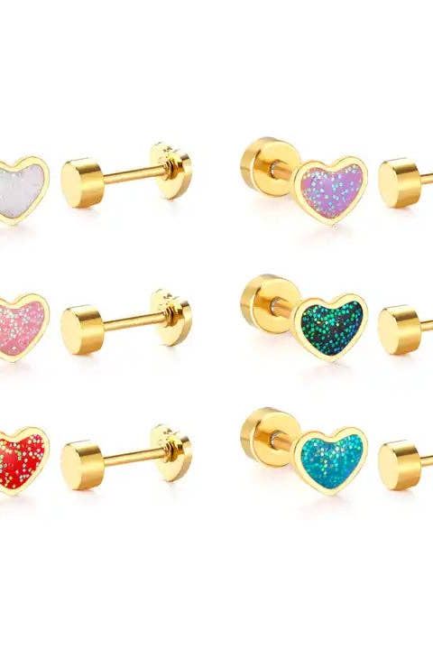 Screwback Stud Earrings - Nora Heart Purple