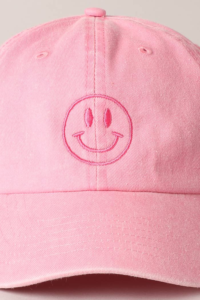 Happy Face Embroidered Cotton Baseball Cap