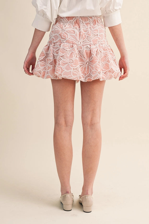 Lace You There Floral Lace Skort with Built-In Shorts