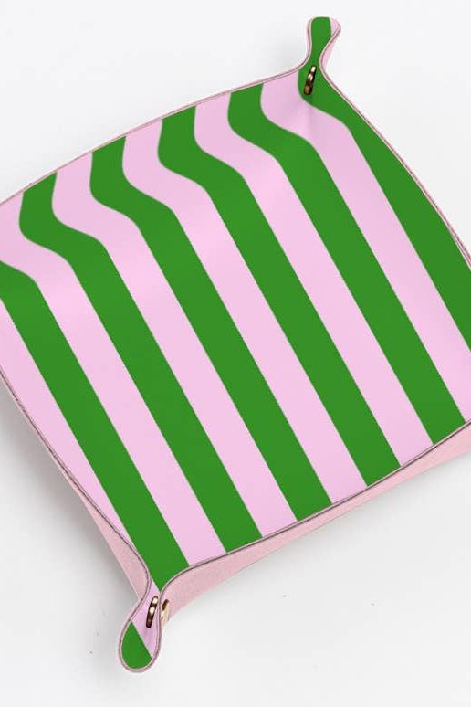 Cute trinket gift tray catchall | pink & green stripe