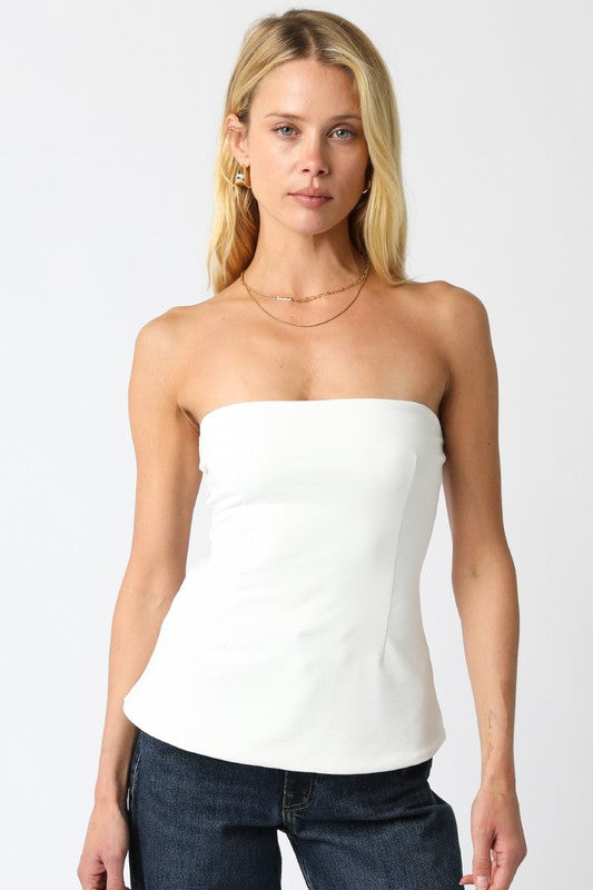 Adela White Strapless Tube Top with Sculpted Fit