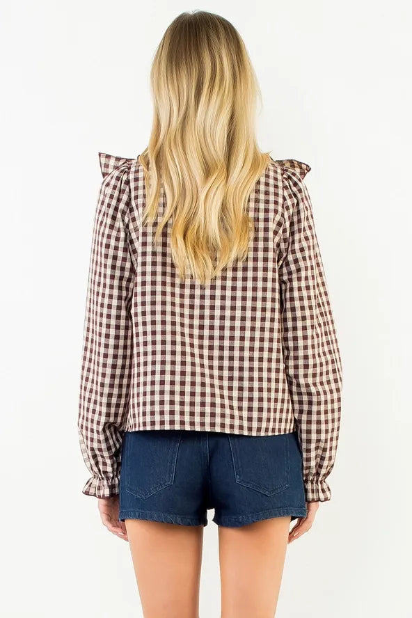 Check Mate Gingham Check Ruffle Blouse
