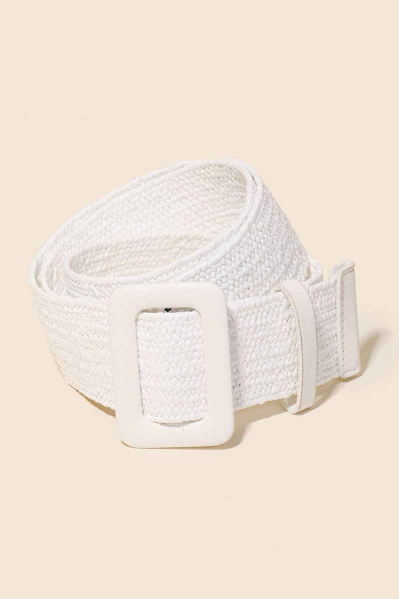 Rectangle Buckle Straw Braided Belt